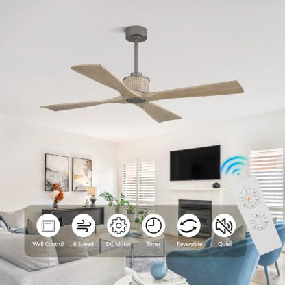 54" Ceiling Fan without Light 4 Wood Blades