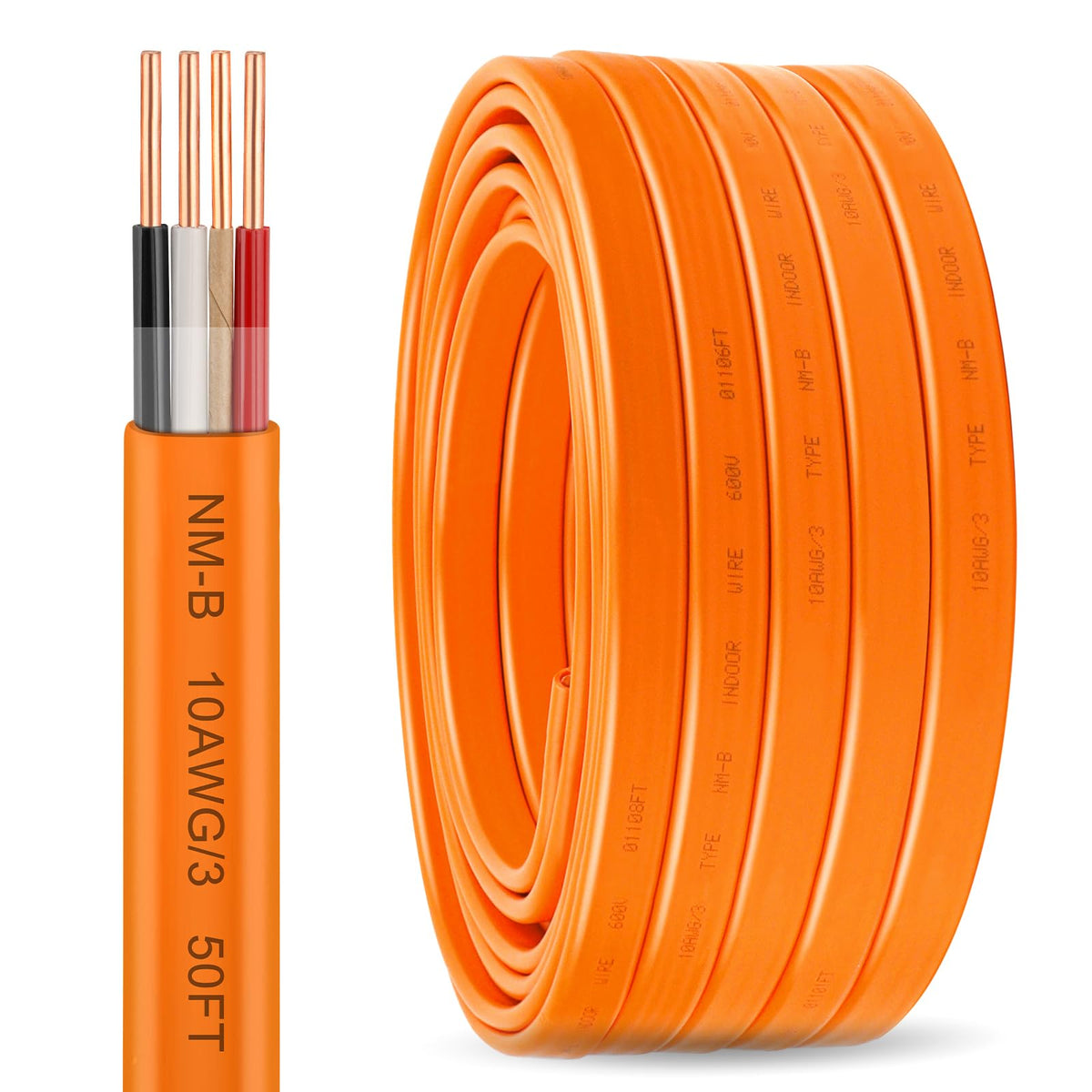 10/3 NM-B with Ground, Solid Indoor Electrical Wire, 50 FT, Orange (Orange / 10AWG/3 50FT)