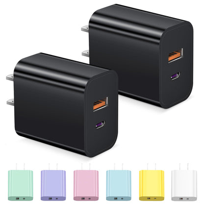 USB C Charger Block Fast Charging Block Type C Charger Multiport Adapter (Black / 20W2Pack)