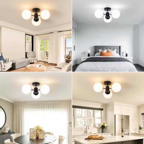 Mid Century Modern Black Semi Flush Mount Ceiling Lights (Black)