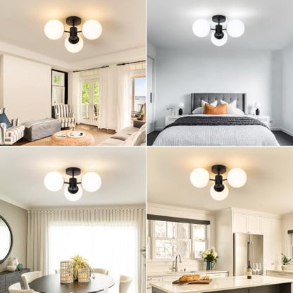 Mid Century Modern Black Semi Flush Mount Ceiling Lights (Black)