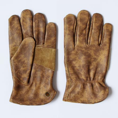 Premium Brown Retro Cowhide Leather Work Gloves Tie