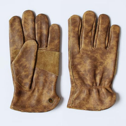 Premium Brown Retro Cowhide Leather Work Gloves Tie