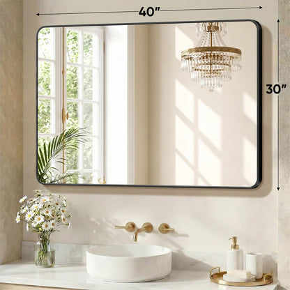 Bathroom Wall Mirror (Black-round Corner / 30"L x 40"W)