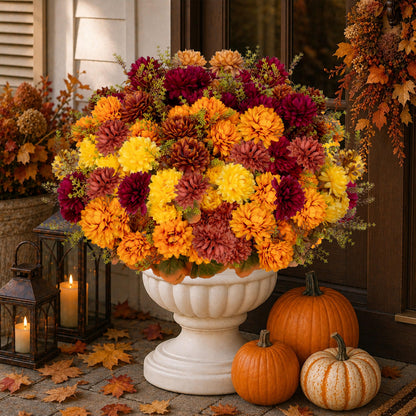 Artificial Mums for Outdoors (Multi-orange Yellow Burgundy Brown / 15.2 inches)