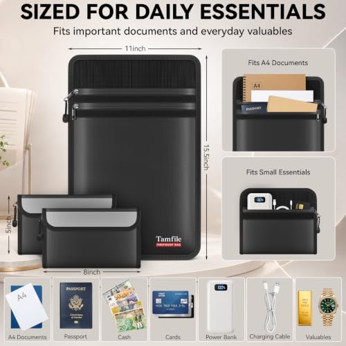 Fireproof Document Bag with 2 Pcs Travel Case