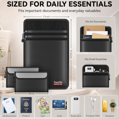 Fireproof Document Bag with 2 Pcs Travel Case
