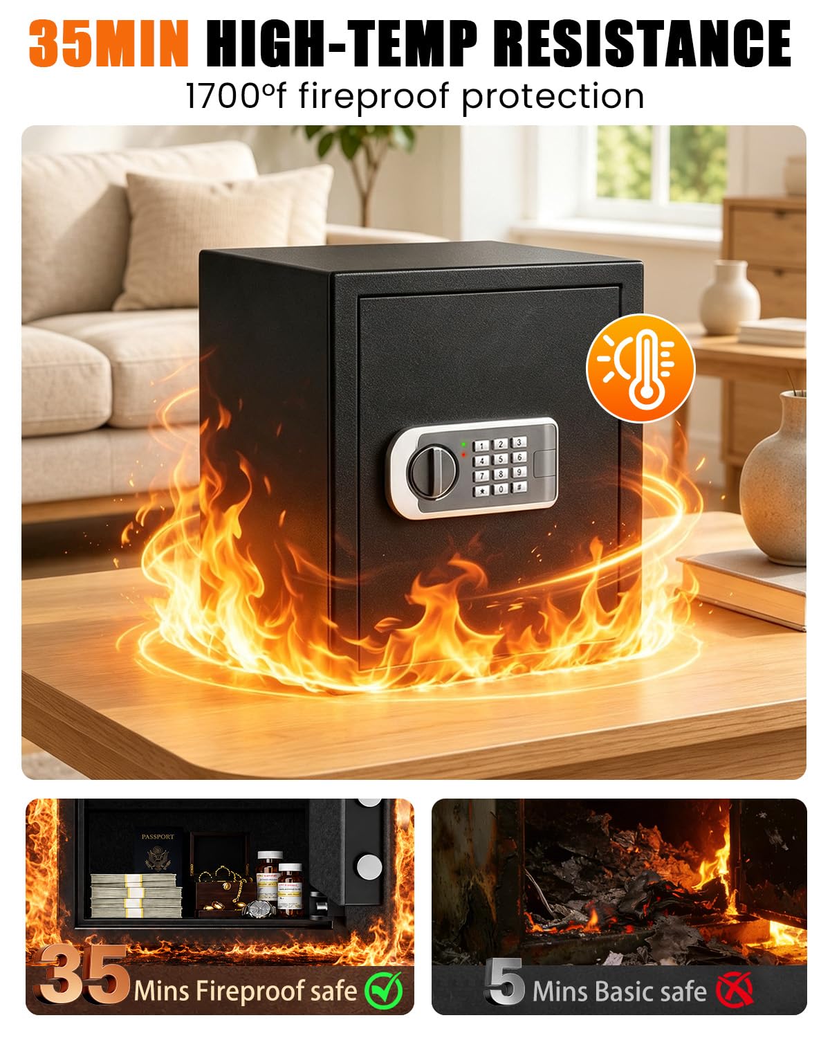 Fireproof Safe 𝟏𝟕𝟎𝟎°𝐅 𝟑𝟓 (2.0 Cuft-35MINS)