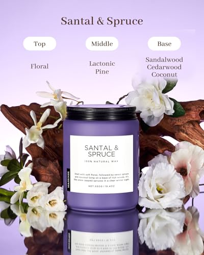 Santalspruce Scented Candle 19.4Oz Natural Soy Wax Non Toxic 110H (Large Jar / Santal Spruce)