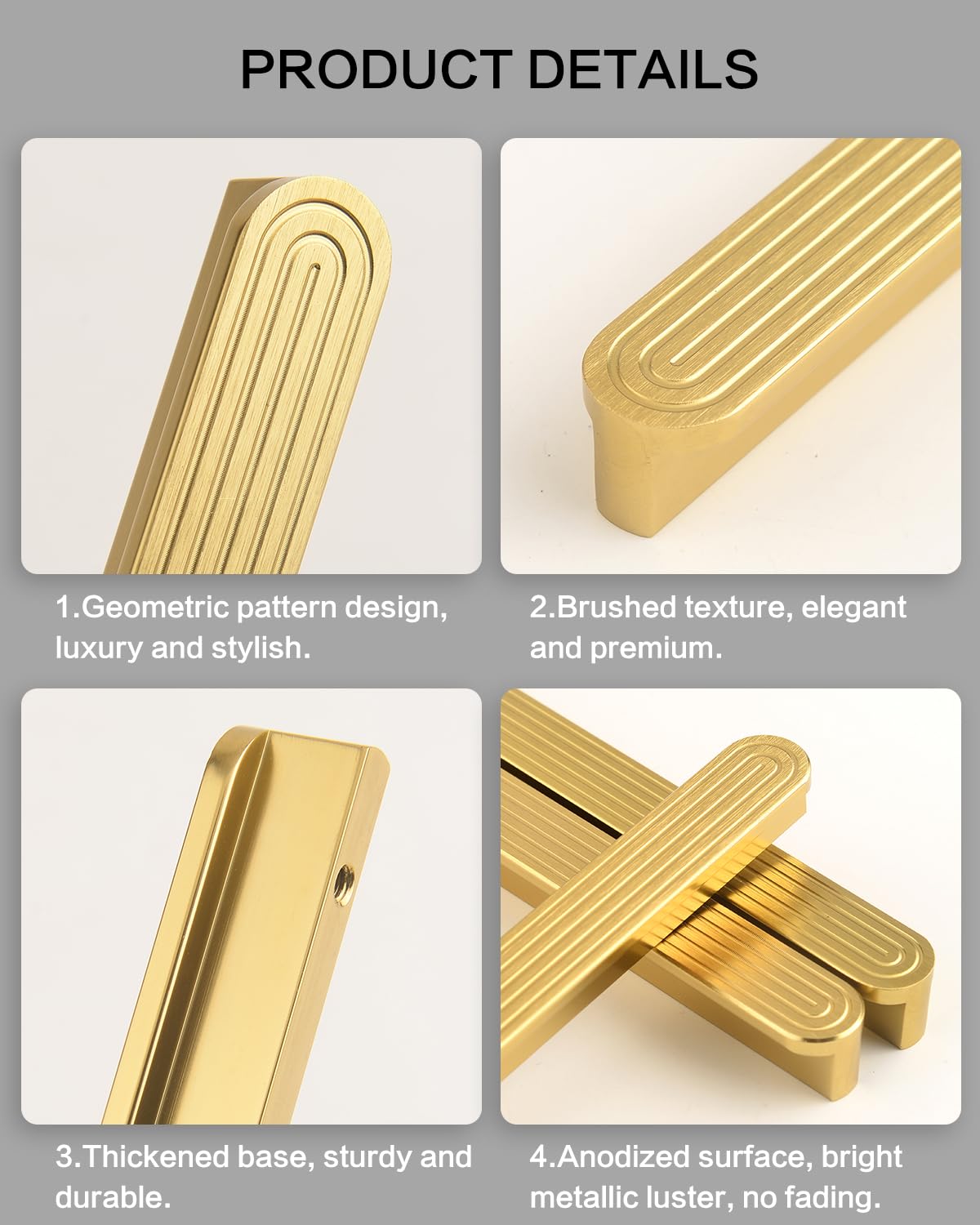 5 Pack Gold Kitchen Cabinet Handles 3 (3.8" Hole Center)