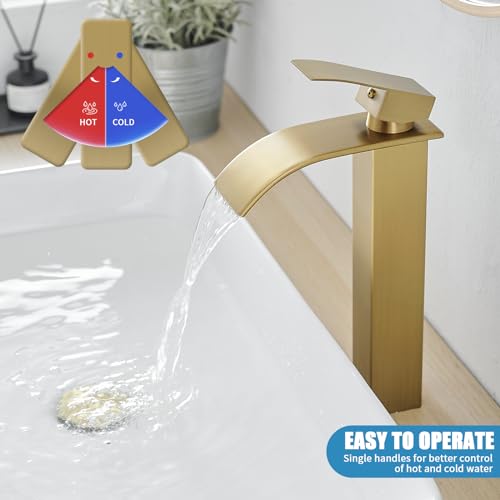 Tall Bathroom Faucet Vessel Sink Faucet with Drain (With Drain / Brushed Gold)