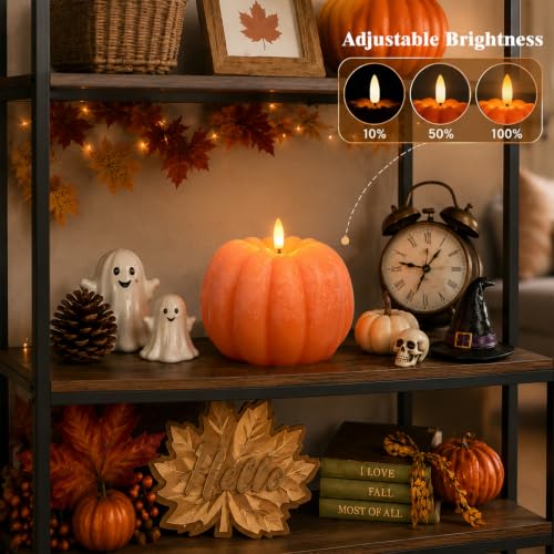 Pumpkin Flameless Candle Remote Control Battery Operated Orange 6x6.5 Inch for Home Autumn Halloween Decoration