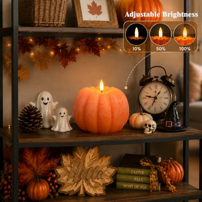 Pumpkin Flameless Candle Remote Control Battery Operated Orange 6x6.5 Inch for Home Autumn Halloween Decoration