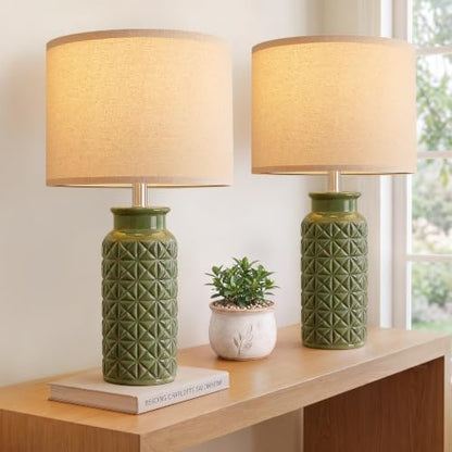 22.6" Modern Ceramic Bedside Lamps Set of 2