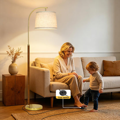 Wood Arc Floor Lamp (Gold and Walnut A)