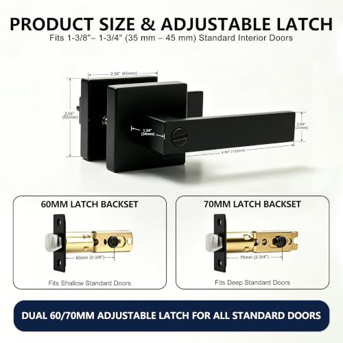 Privacy Matte Black Door Handles for Bedroom and Bathroom