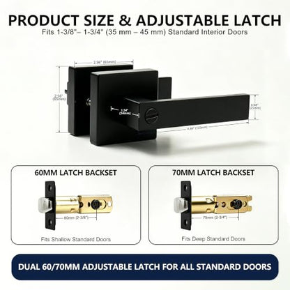 Privacy Matte Black Door Handles for Bedroom and Bathroom