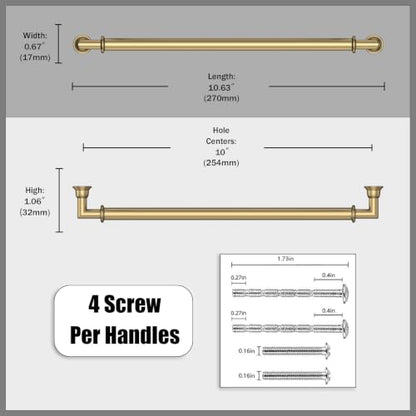10 Pack Champagne Bronze Cabinet Pulls 10 Inch (10" Hole Center / Champagne Bronze)