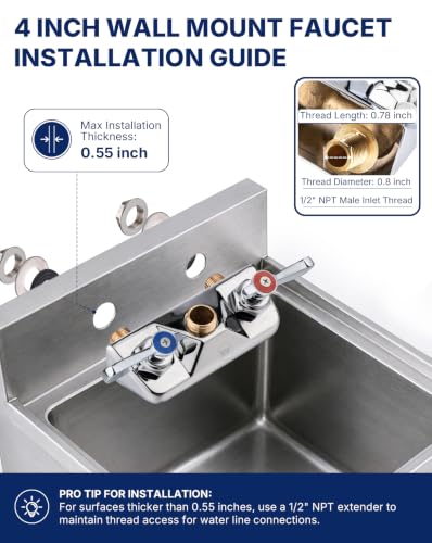 Lead Free Commercial Sink Faucet Wall Mount 4" Center Hand Sink Faucet