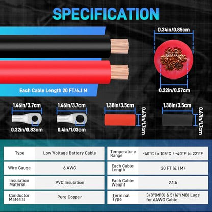 6 AWG Battery Cable Black & Red