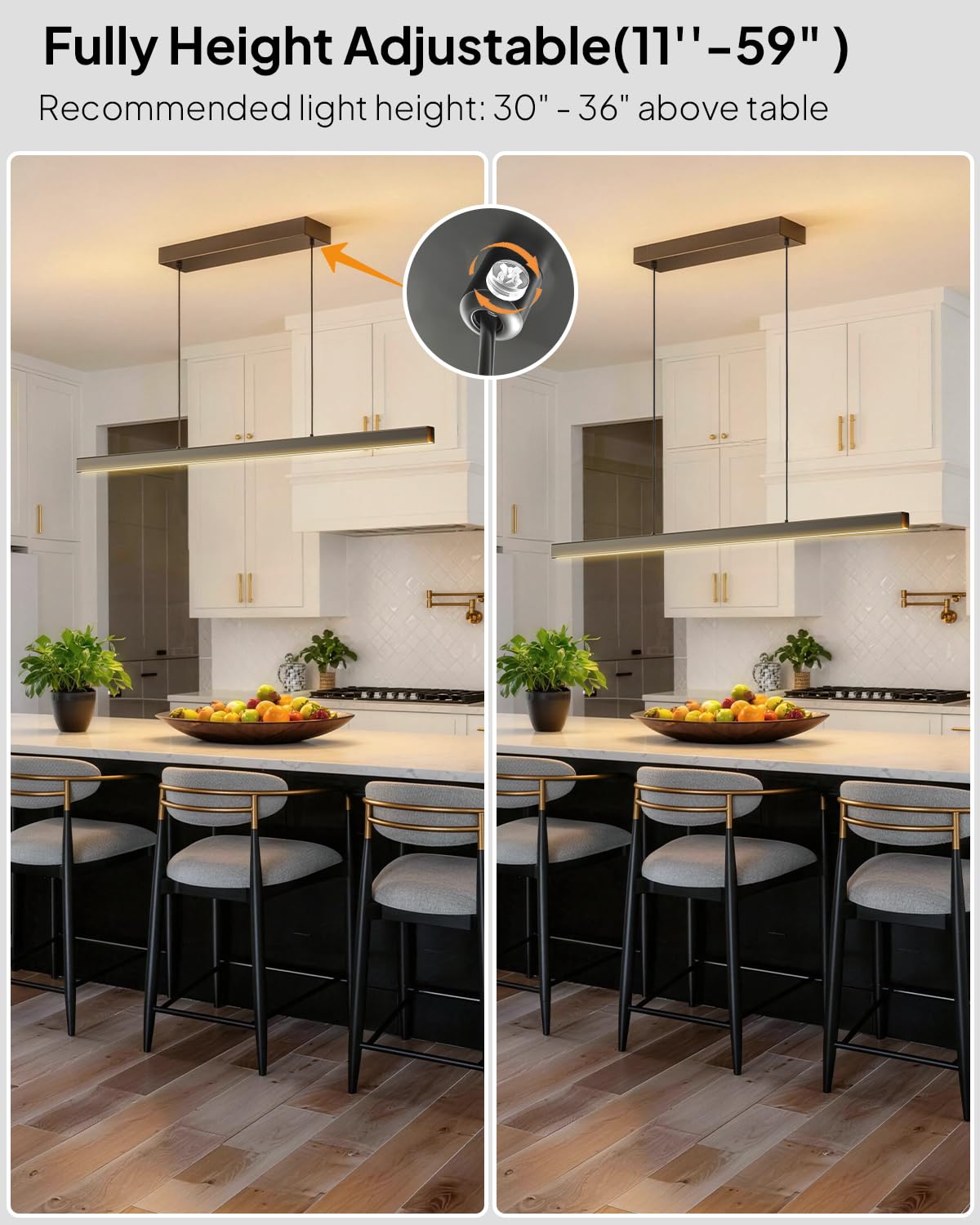 Modern LED Island Lights for Kitchen (Black-Liner / 31.5in)