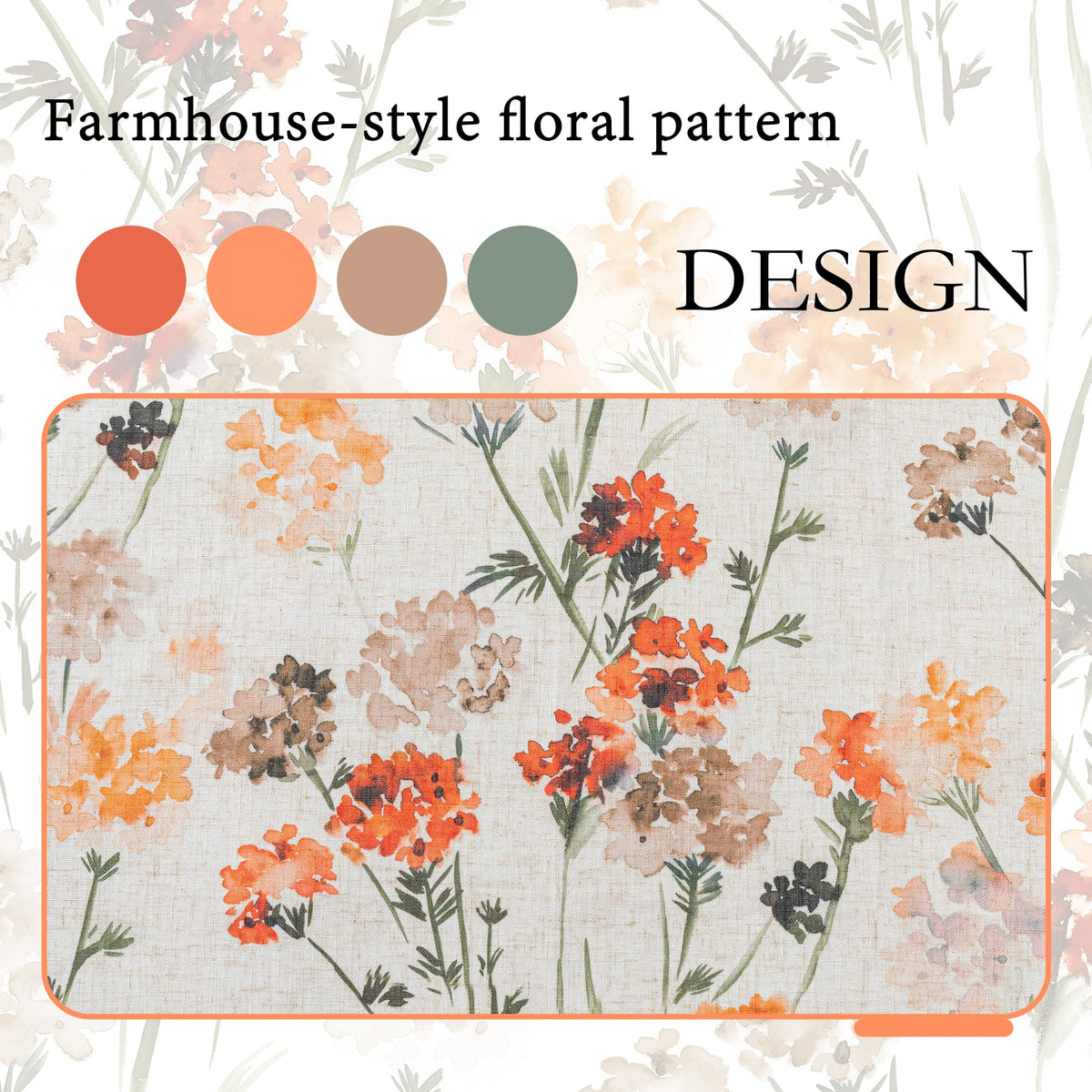 Orange Semi Sheer Floral Curtains Linen Printed Drapes (Orange / 52"W x 63"L (Pack of 2))