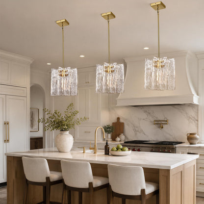 Modern Large Brass Water Ripple Glass Kitchen Pendant Light Fixtures (Brass-12-IN)