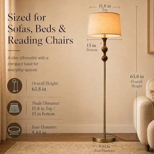 Wood & Brushed Floor Lamp with Pull Chain Switch & Remote Control