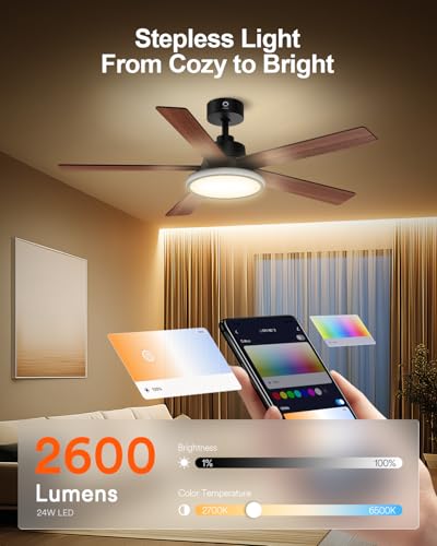 Smart RGB Ceiling Fans with Lights 52in
