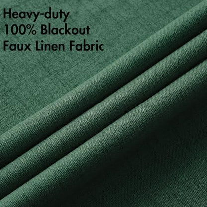 100% Blackout Linen Curtains for Bedroom 42x84 Inches Emerald Green (Emerald Green / 42"W x 84"L (Pack of 2))