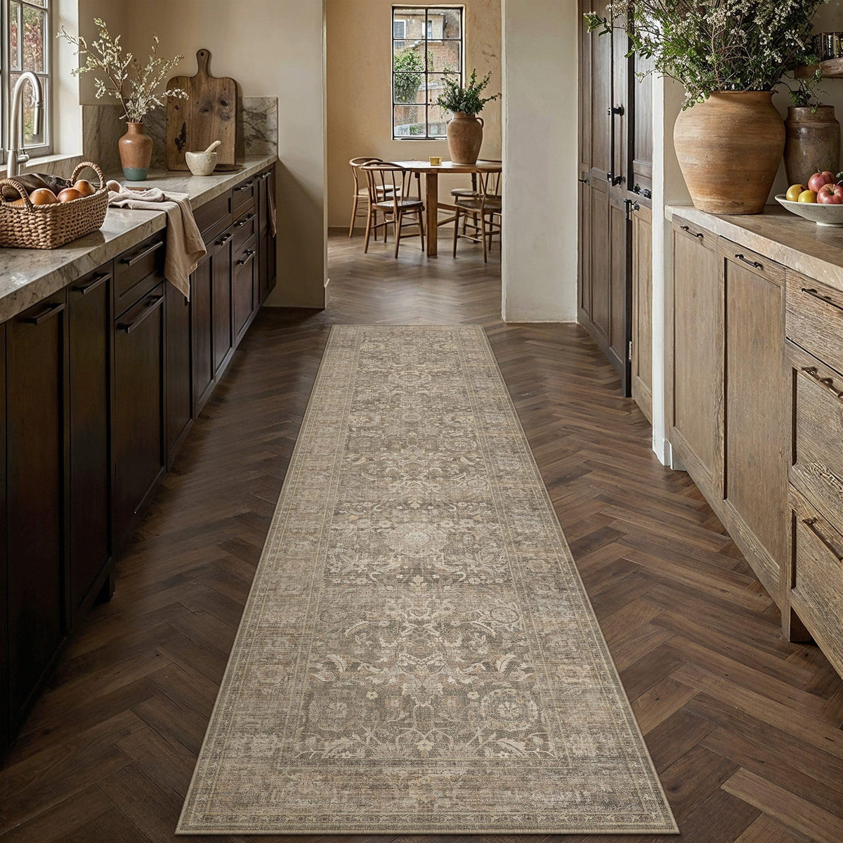 Hallway Runner Rugs 3x8 Light Brown Vintage Rug (Retro | Light Brown / 3' x 8' (Runner))