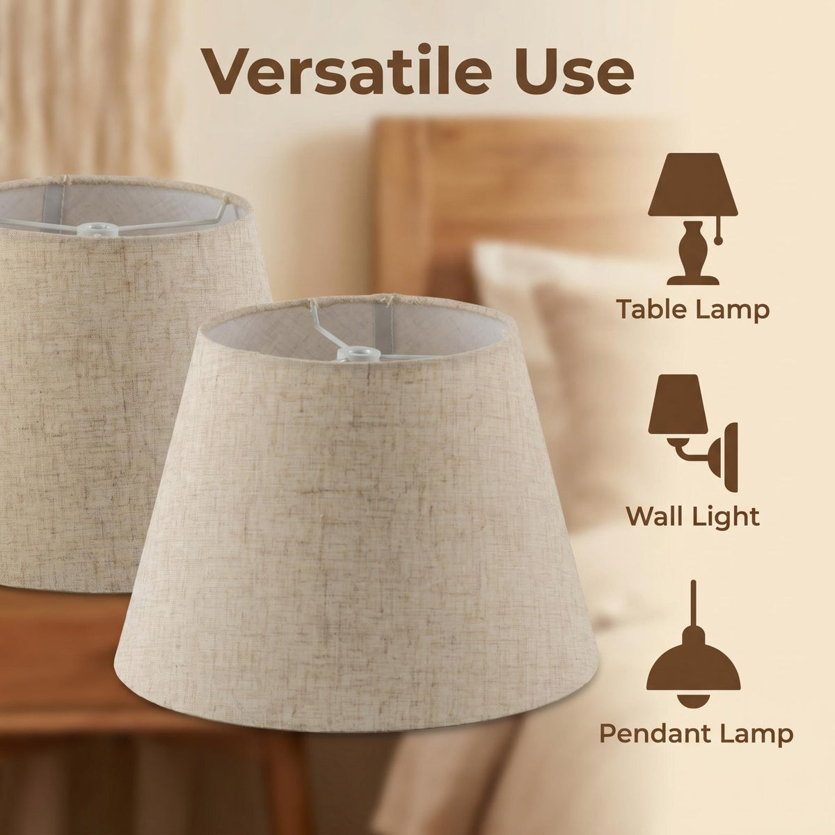 Pre Assembled Set of 2 Linen Spider Replacement Lampshades for Table Lamps (Light Beige)