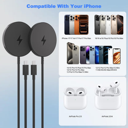 Magnetic Wireless Charger for iPhone 17 16 (Black-2Pack)