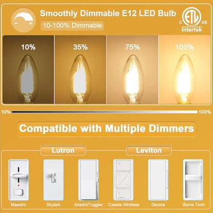 E12 Chandelier LED Light Bulbs 60W Equivalent 3000K Warm White (6 Count (Pack of 1))