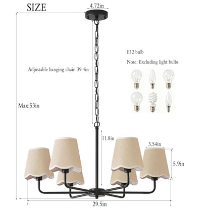 6 Light Gold Chandelier with Fabric Shades