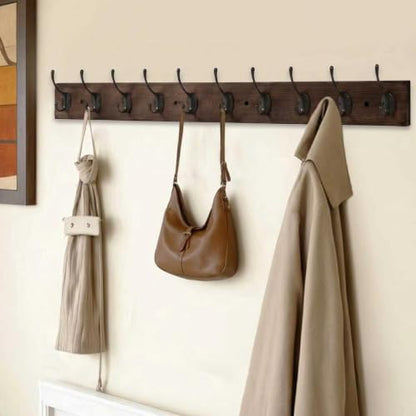 Vintage Wall Mounted Coat Rack (Antique wood / 1 Item-10 Hooks)