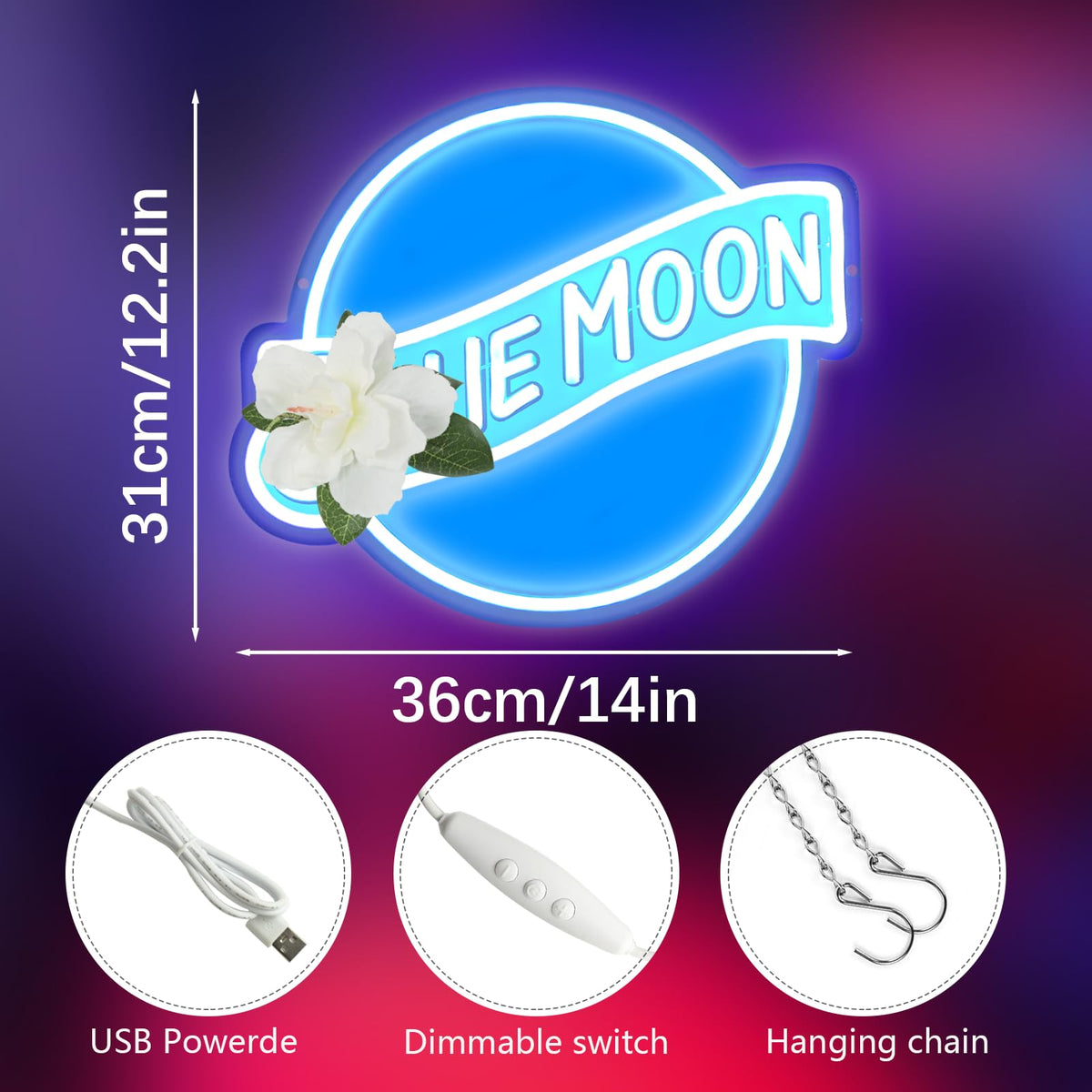 Blue Moon Neon Signs for Wall Decor Neon Lights for Bedroom Led Signs Suitable for Man Cave Bar Pub Restaurant Christmas Birthday Party Gift 5V Usb Power (Blue Moon 002 CY)