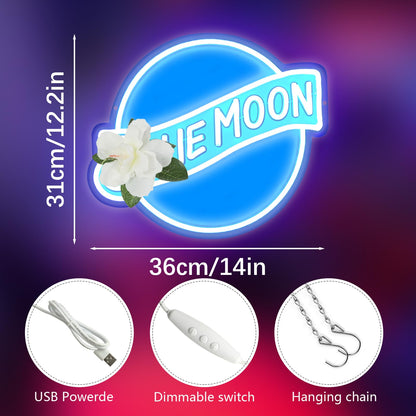 Blue Moon Neon Signs for Wall Decor Neon Lights for Bedroom Led Signs Suitable for Man Cave Bar Pub Restaurant Christmas Birthday Party Gift 5V Usb Power (Blue Moon 002 CY)
