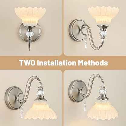 1 Piece Brushed Nickel Finish Wall Sconce (Nickel and White / 1-Light)