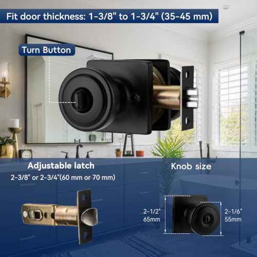 Black Door Knobs with Square Rosette for Privacy (1-Privacy)