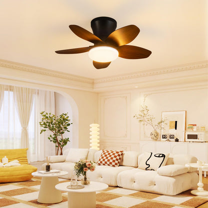 Small Ceiling Fan with Lights (Dark wood grain / 25 Inch)