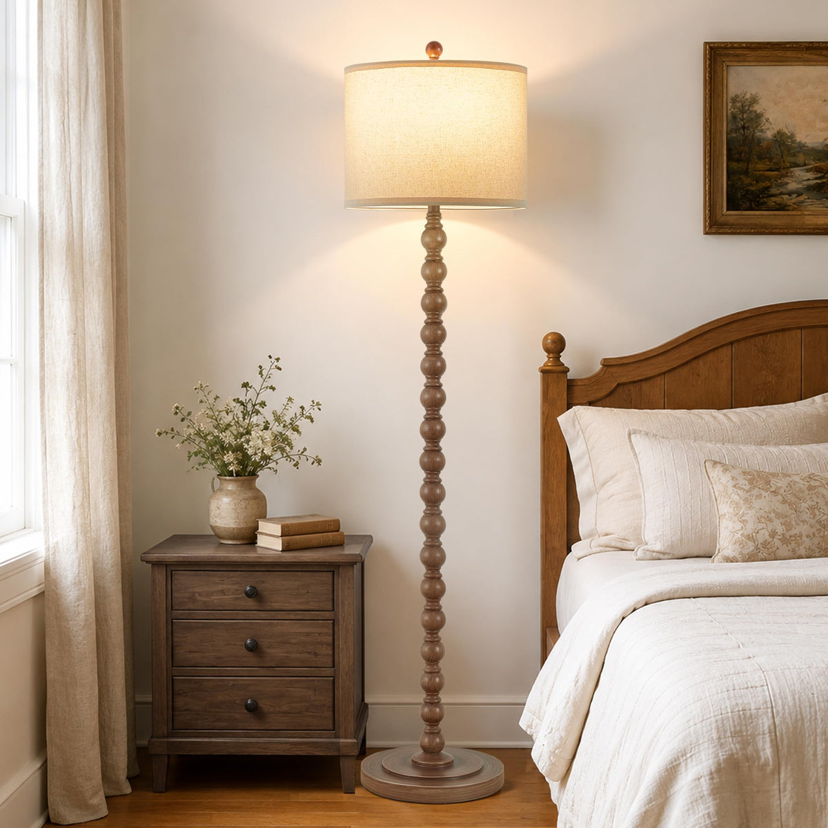 Farmhouse Floor Lamp for Living Room (Dark Brown)