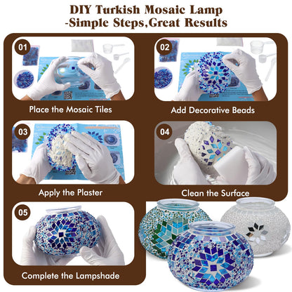 Turkish Lamp DIY Mosaic Stained Glass Table Lamp Kits Moon Lamp (White)