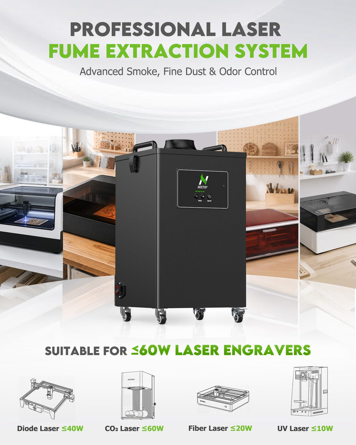 Laser Fume Extractor with≤60W Laser (Large)