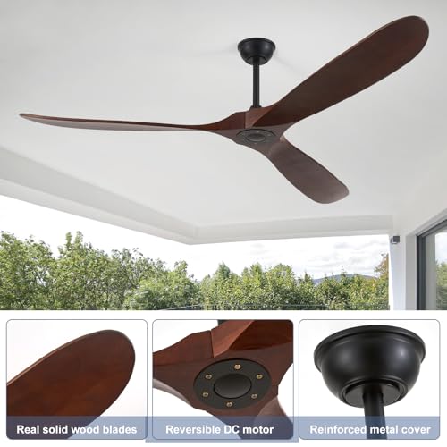 72inch Solid Wood Ceiling Fan no Light (72 inch / Dark walnut)
