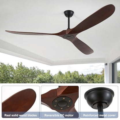 72inch Solid Wood Ceiling Fan no Light (72 inch / Dark walnut)