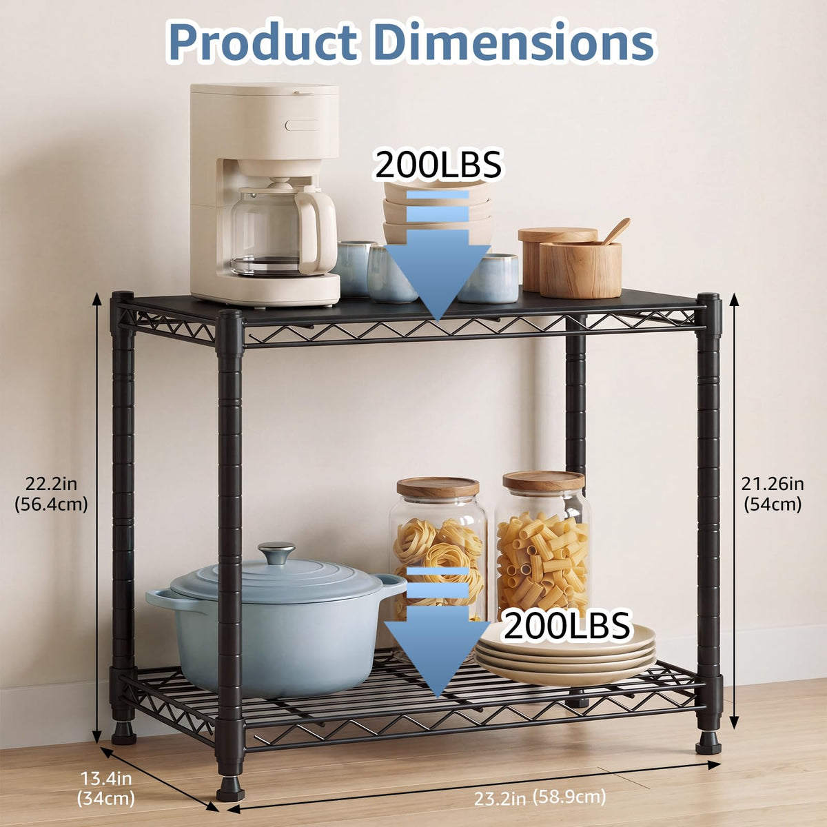 2 Tier Metal Storage Shelves (2 Tiers)