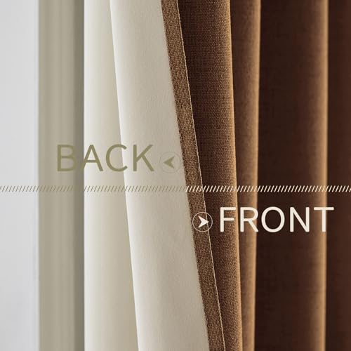 100% Blackout Linen Curtains for Bedroom 52x63 Inches Brown (Brown / 52"W x 63"L (Pack of 2))