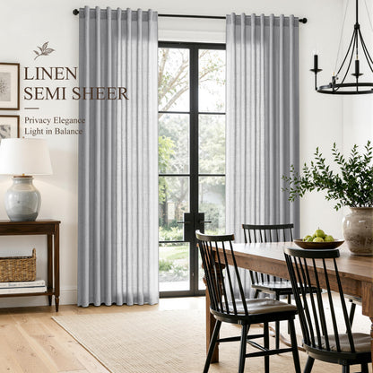 Grey Linen Curtains 108 Inches Long Drape for Living Room 2 Panels (Grey / 52"W x 108"L (Pack of 2))