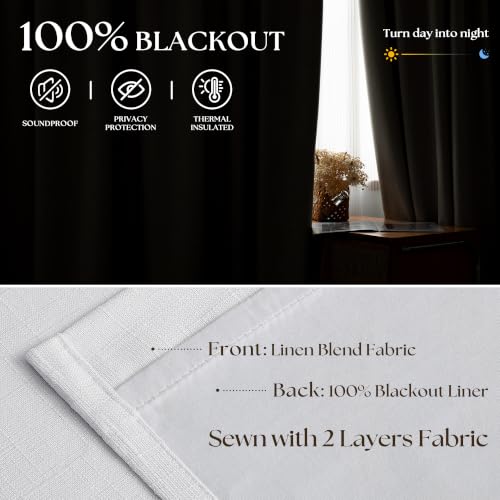 White Linen Blackout 96 Inch Curtains for Living Room 2 Panels Set Pinch Pleated Back Tab Drapes Farmhouse Thermal Insulated Full Black Out Curtains 96 Length High Ceiling to Floor 50 Inch Wide (Snow White / 50"W x 96"L (Pack of 2))